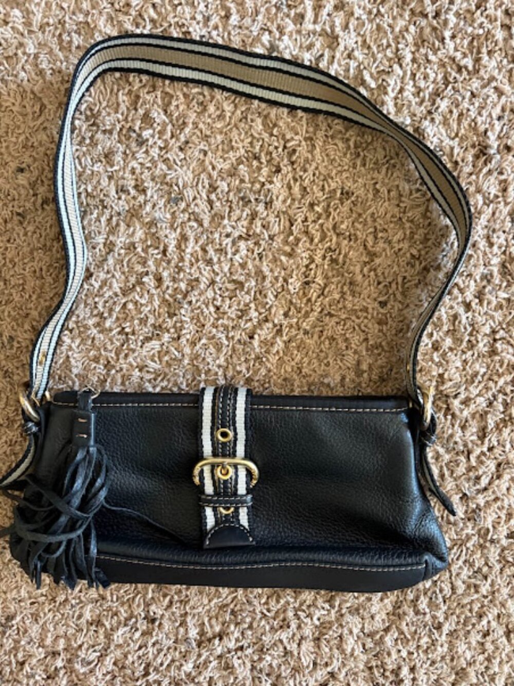 The Sak - Black Leather Small Shoulder Bag - Striped Accent